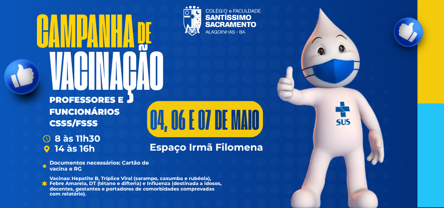 O Colégio Santíssimo Sacramento realiza uma campanha de vacinação voltada para professores e funcionários CSSS/FSSS.